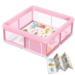 Jaobeem pink baby playpen with mat closed setup offers a secure play area for curious infants.