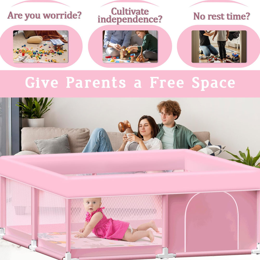 Jaobeem pink baby playpen with mat wide view invites supervision while baby plays.