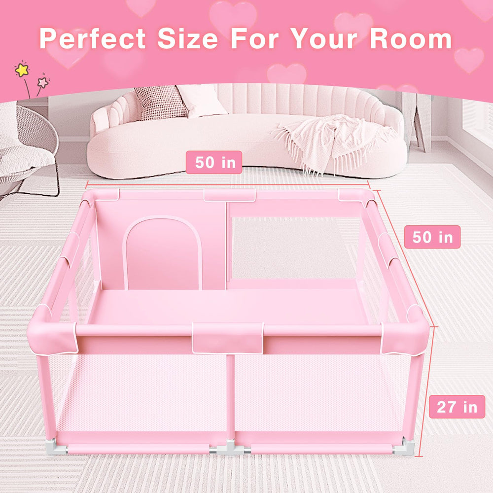 Jaobeem pink playpen wipes clean for easy maintenance between sessions.