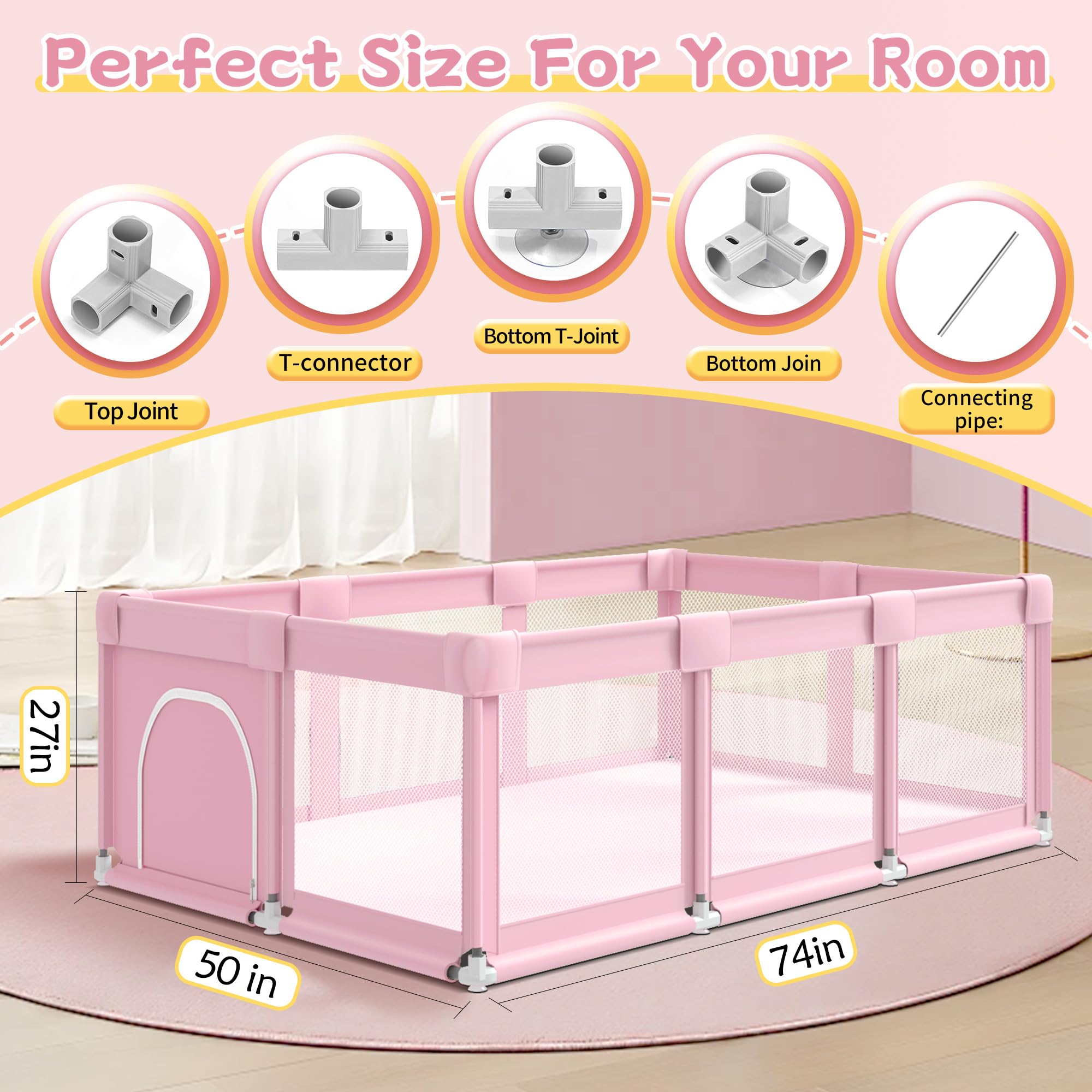 Jaobeem pink playpen in use with toddler promotes independent exploration.