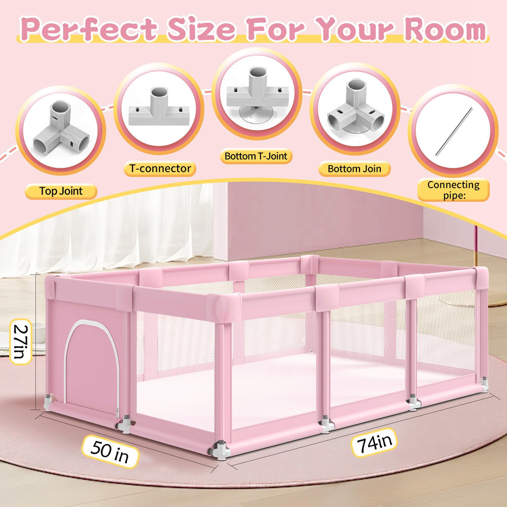 Jaobeem pink playpen in use with toddler promotes independent exploration.