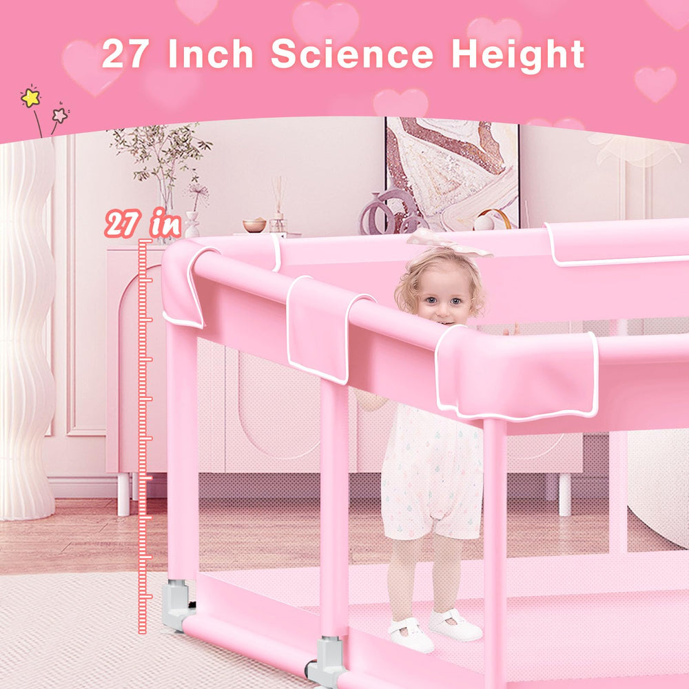 Jaobeem pink playpen for indoor-outdoor use supports versatile play.
