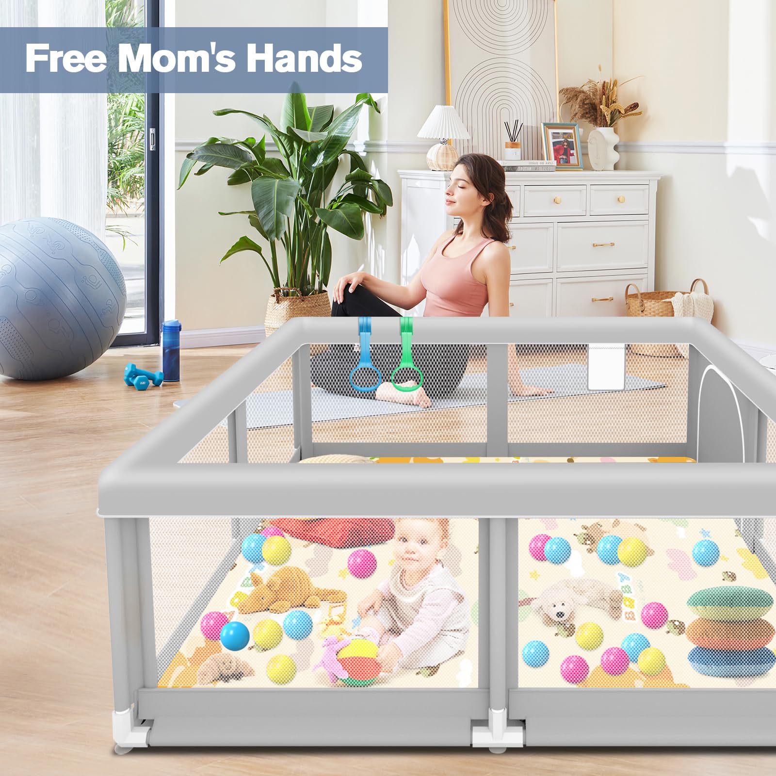 Jaobeem playmat foldable attaches to floor for slip-free crawling sessions