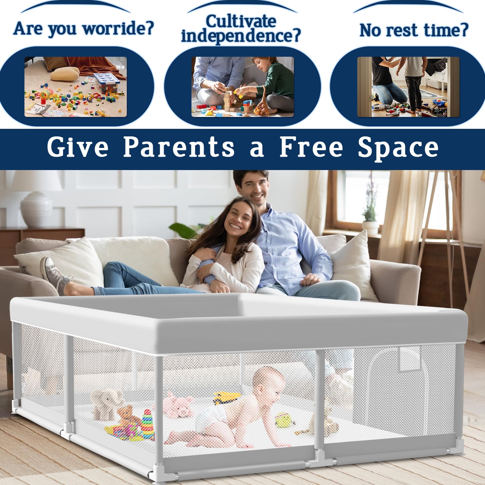 Jaobeem playpen 360-view design lets you monitor baby without disturbance.