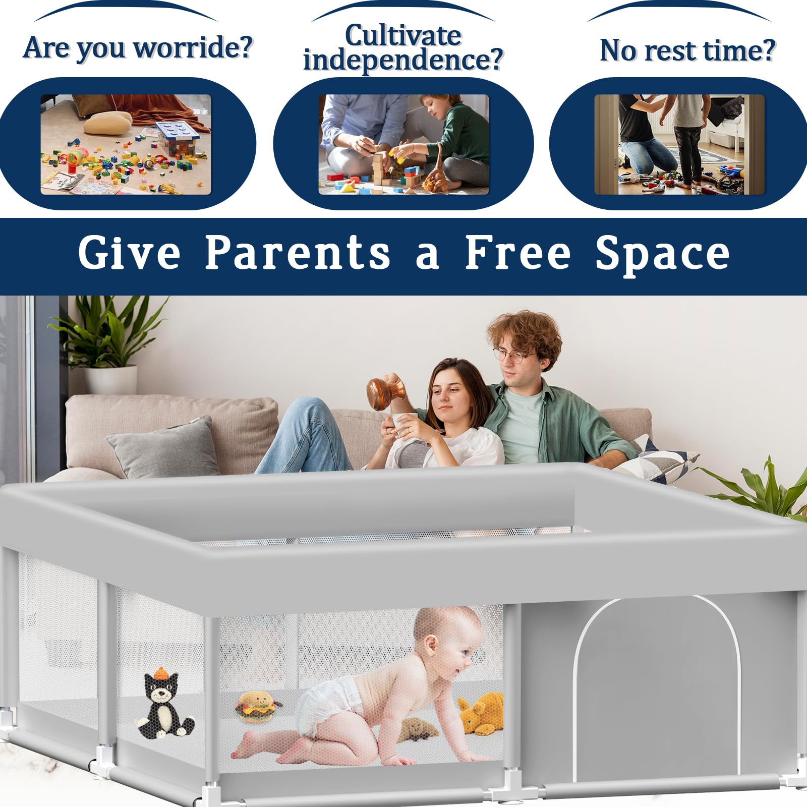 Jaobeem playpen 360-visibility shows baby and caregiver interaction during playtime
