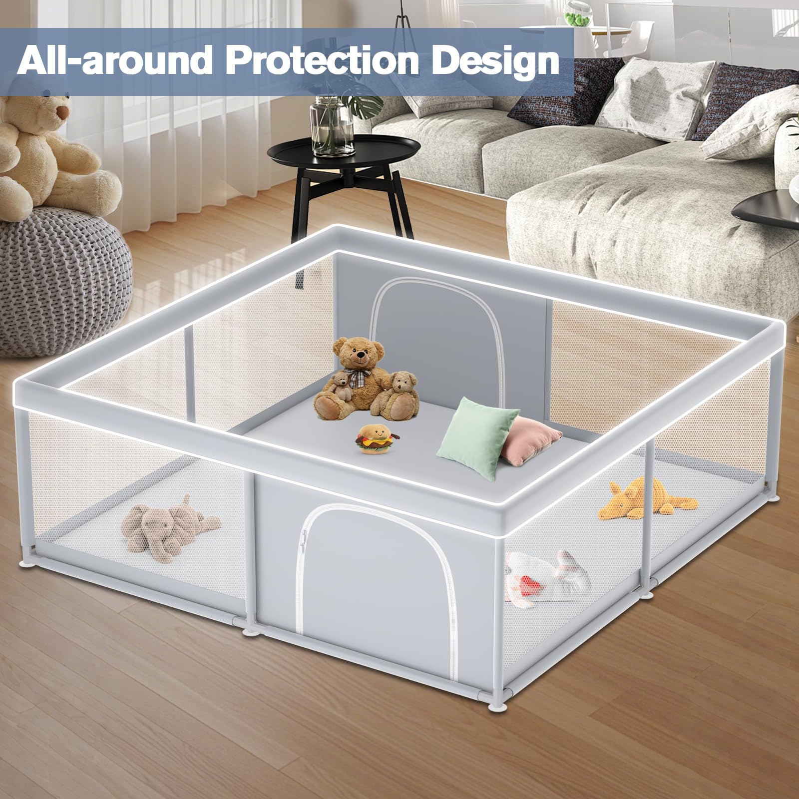 Jaobeem playpen 360-visibility design lets you watch baby while multitasking.