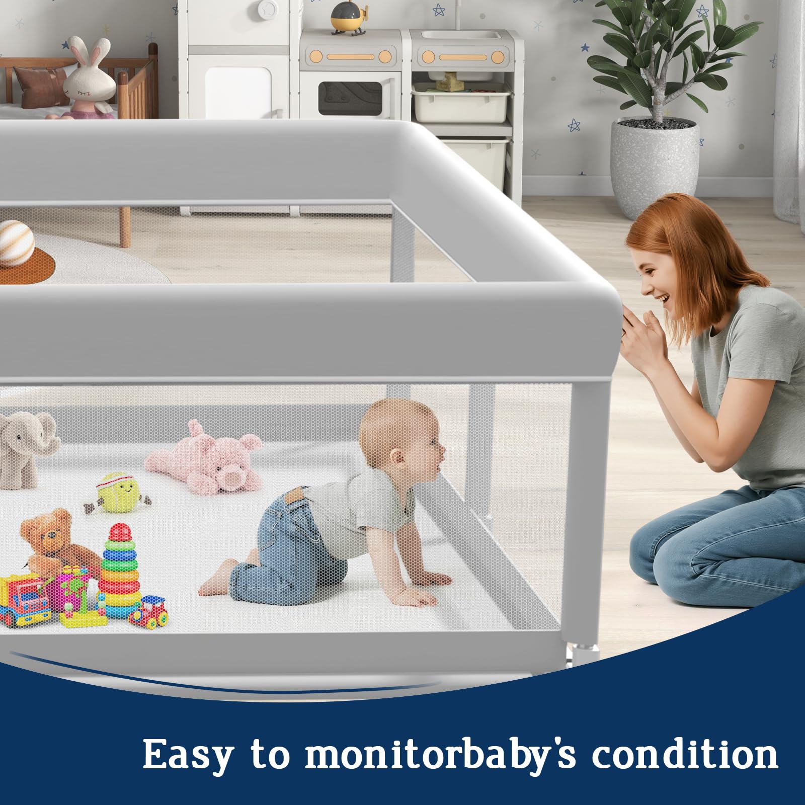 Jaobeem playpen with anti-slip cups maintains stable setup during playtime.