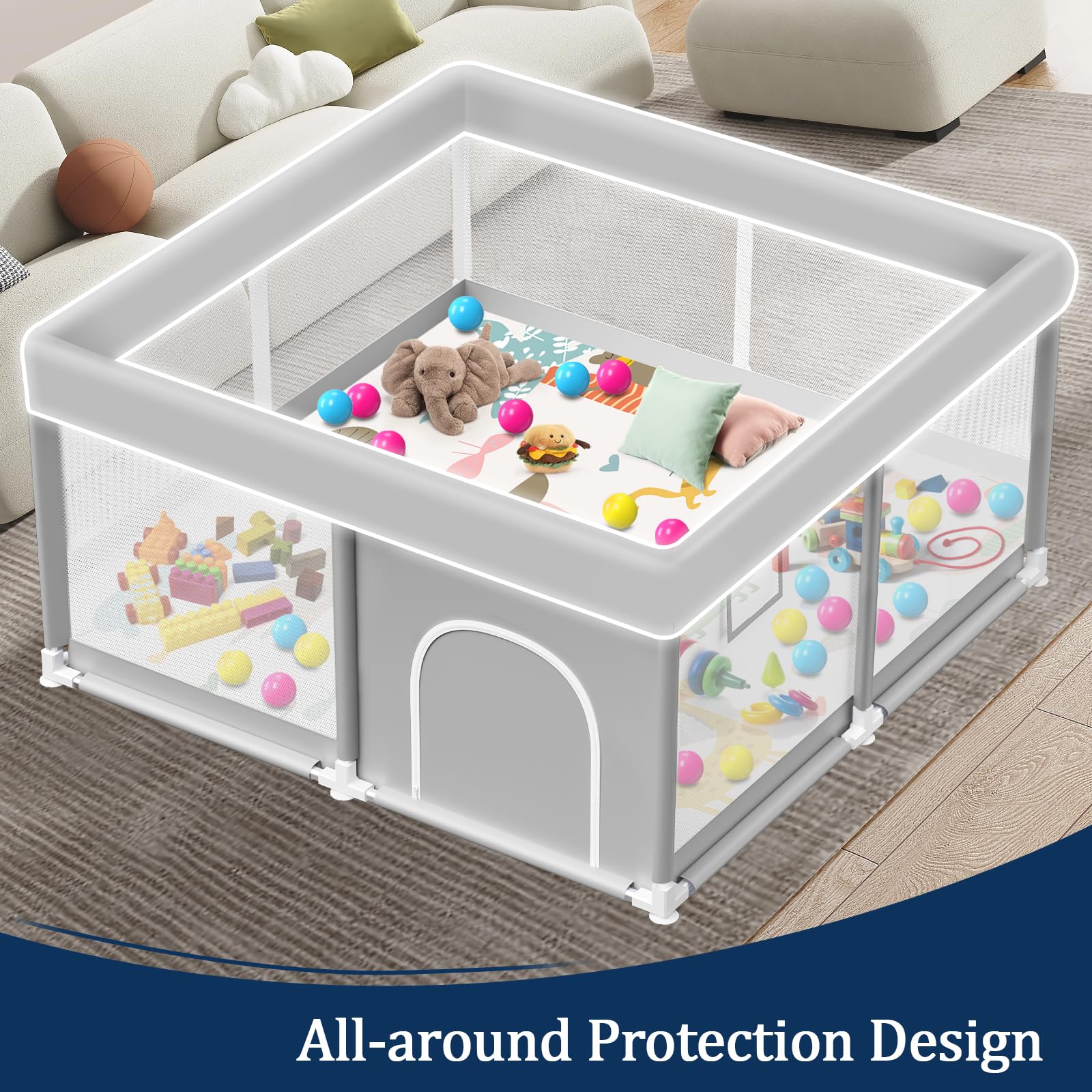 Jaobeem playpen anti-slip suction cups prevent shifting during play