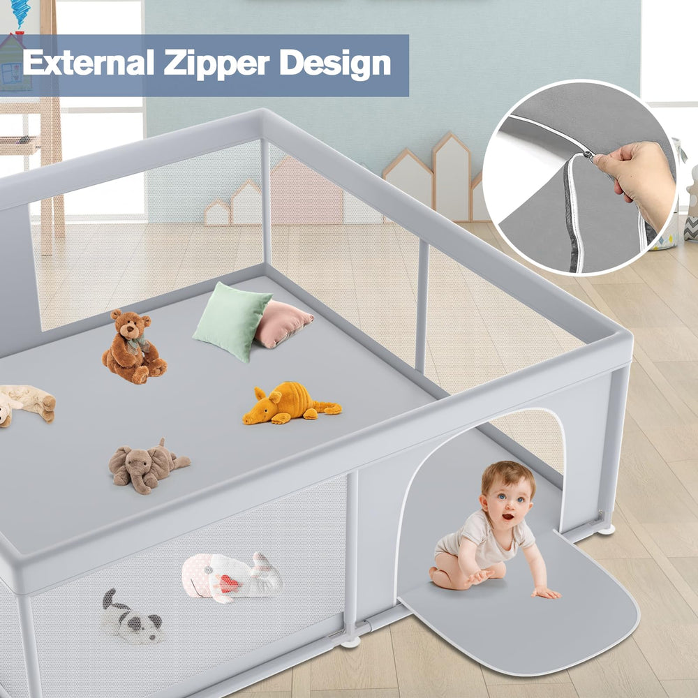 Jaobeem playpen anti-slip suction cups keep the unit steady.