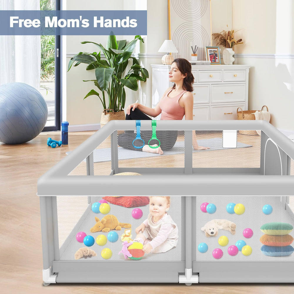 Jaobeem playpen balls and pull rings highlights engaging learning activity for babies.