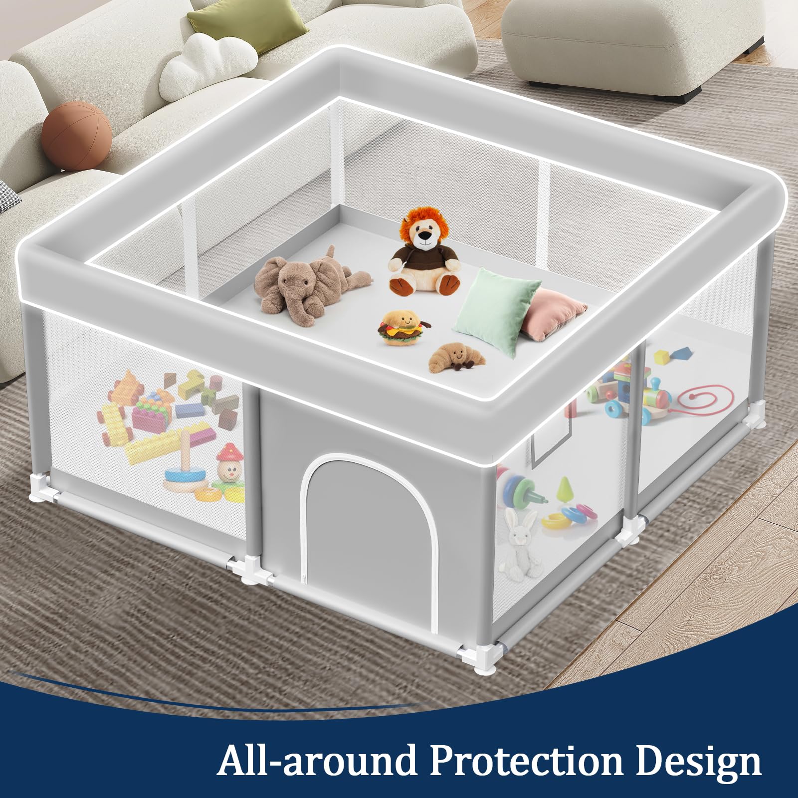 Jaobeem playpen breathable mesh offers airy comfort and constant monitoring