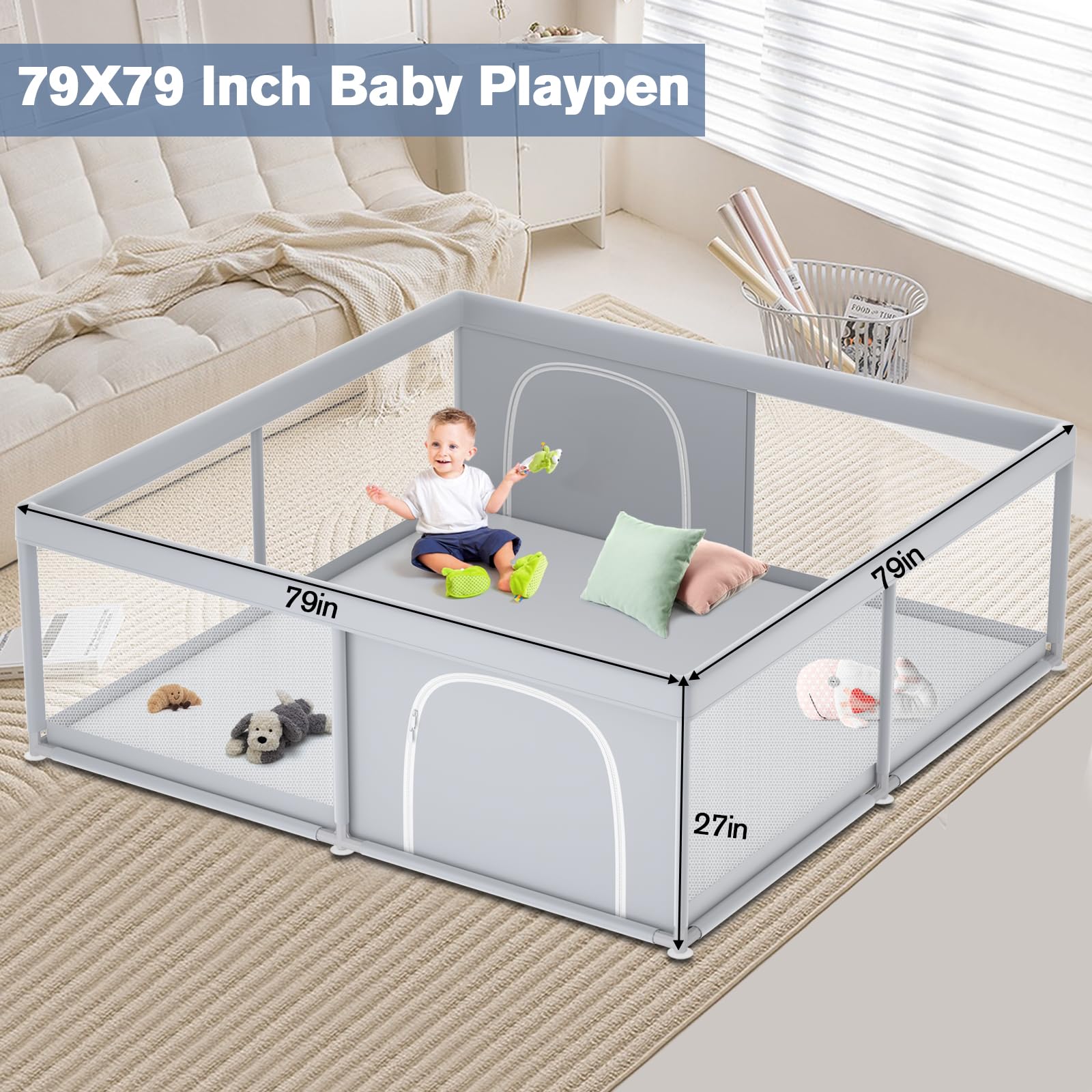 Jaobeem playpen easy-clean fabric, wipeable and machine washable.