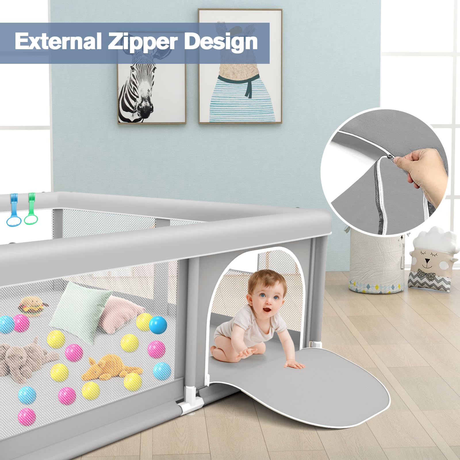 Jaobeem safe play area keeps babies contained for focused exploration.