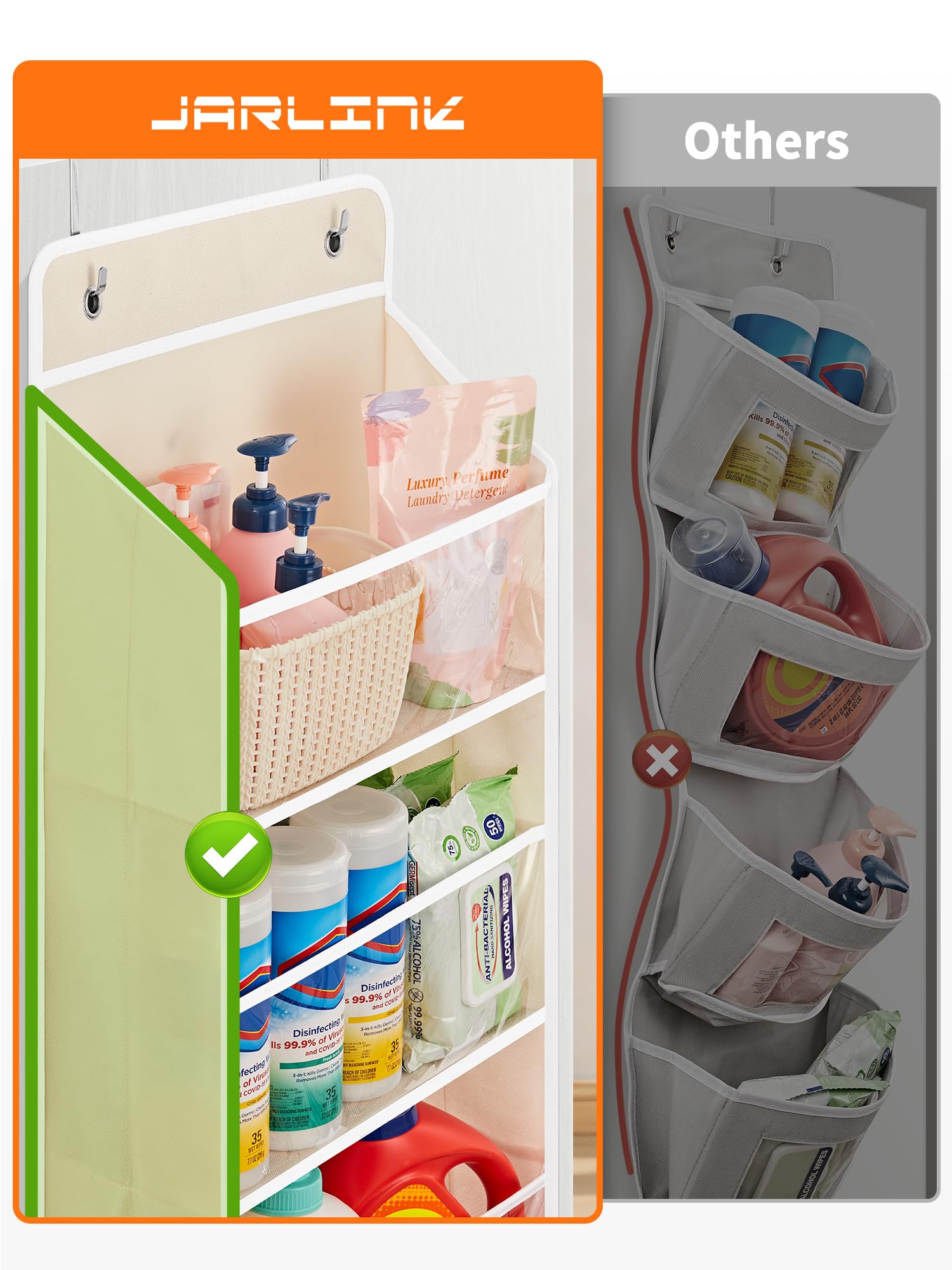 JARLINK nursery storage holds diapers and bottles neatly in beige.