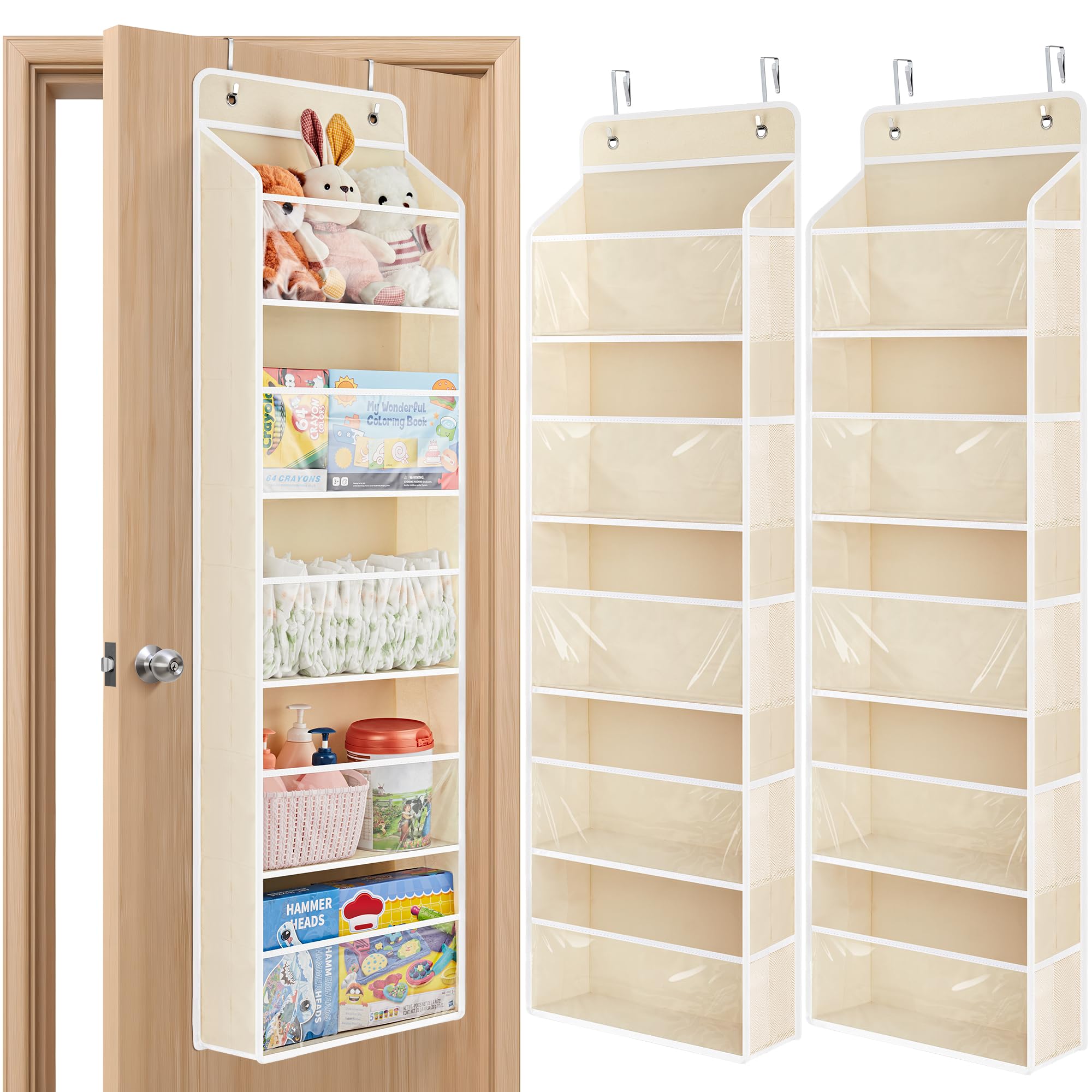 JARLINK over-the-door organizer beige with clear windows for quick-access toy storage.