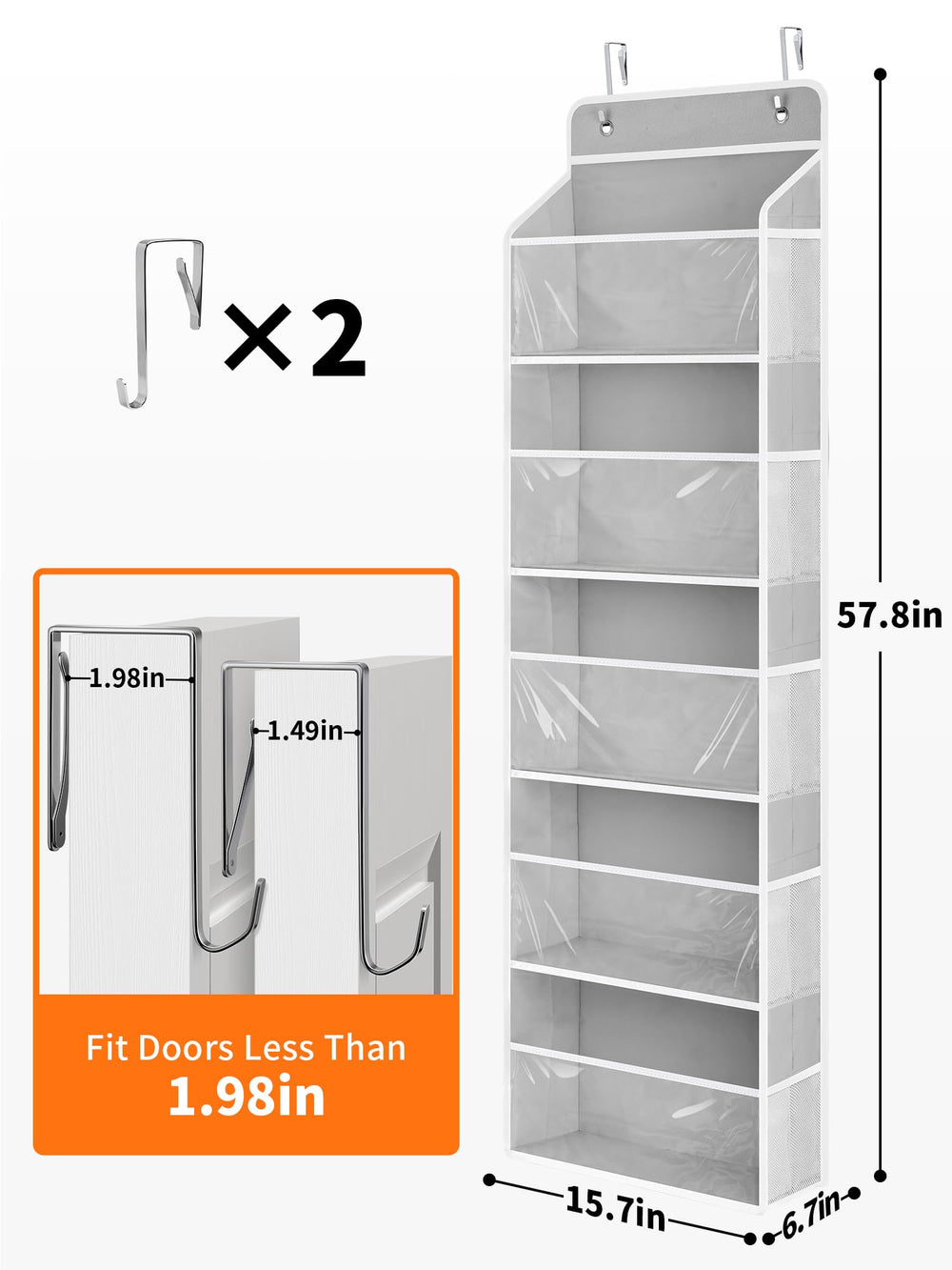 JARLINK over-door organizer with visible pockets for fast item identification.