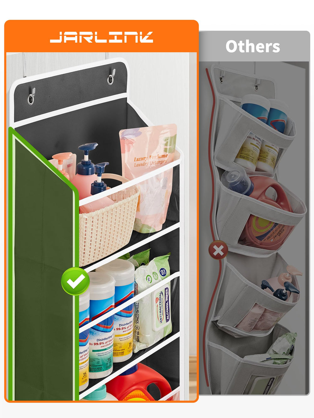 JARLINK easy 30-second assembly on doors without tools.