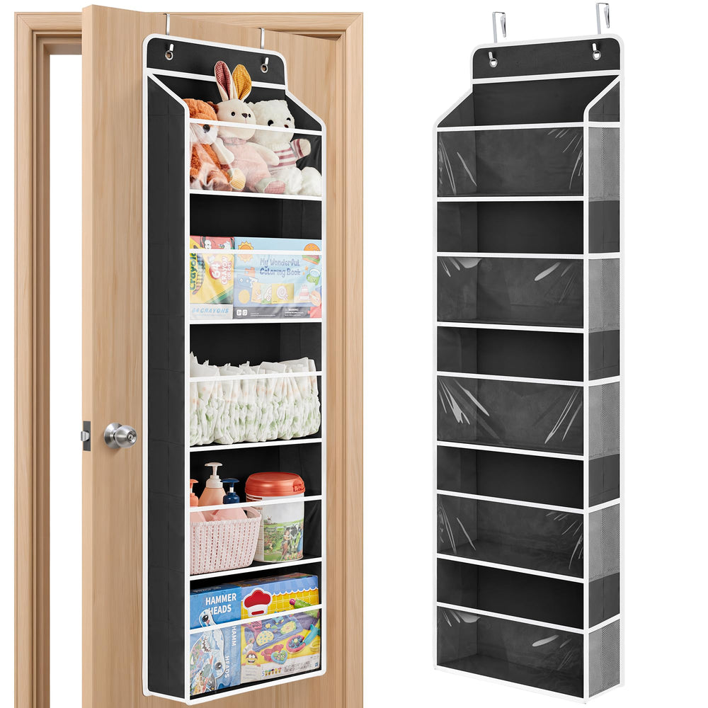 JARLINK toy storage over-the-door setup shows space-saving nursery organization
