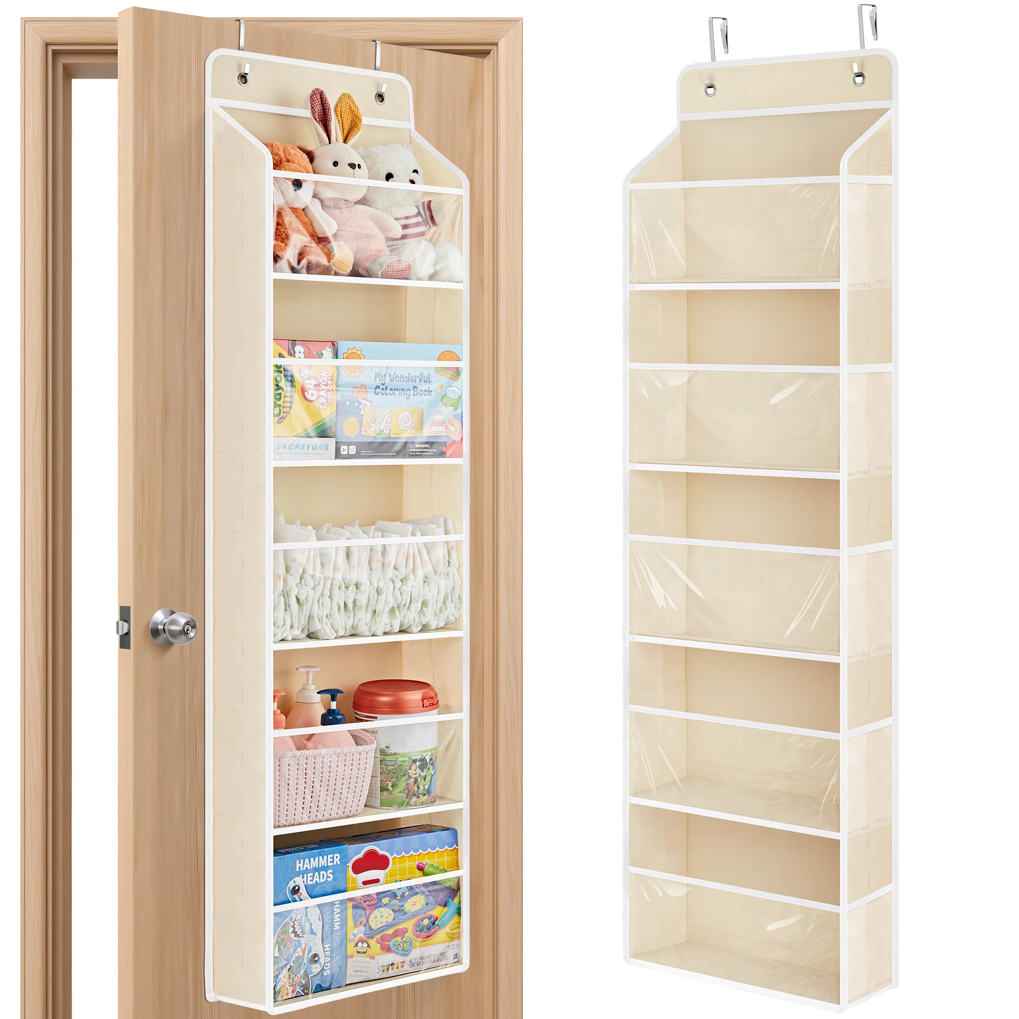 JARLINK toy storage over-the-door organizer beige with sturdy frame for quick access