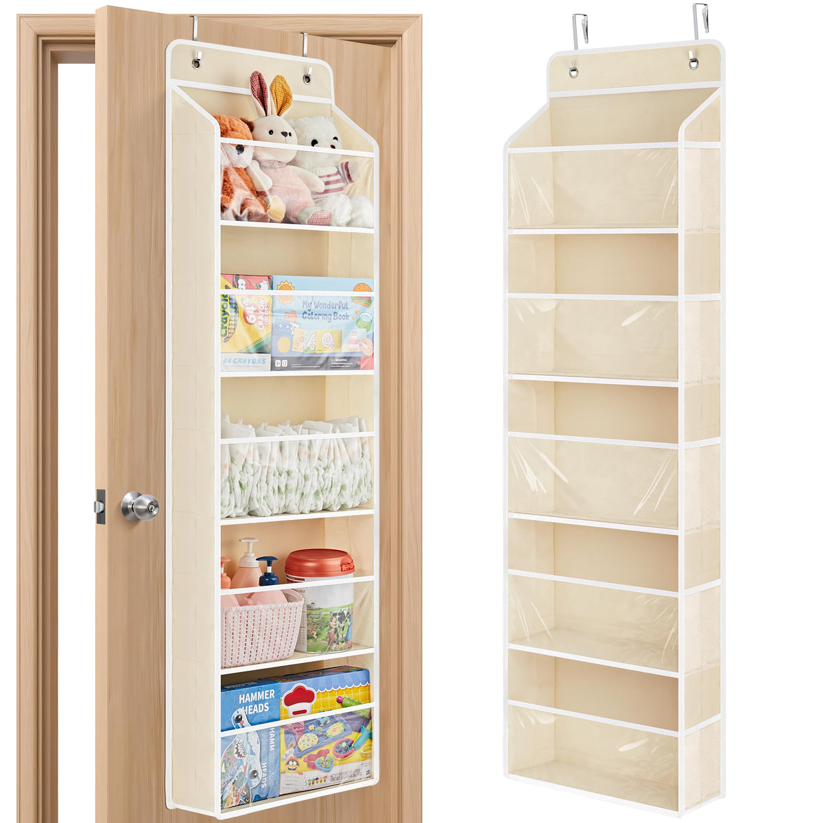 JARLINK toy storage over-the-door organizer beige with sturdy frame for quick access