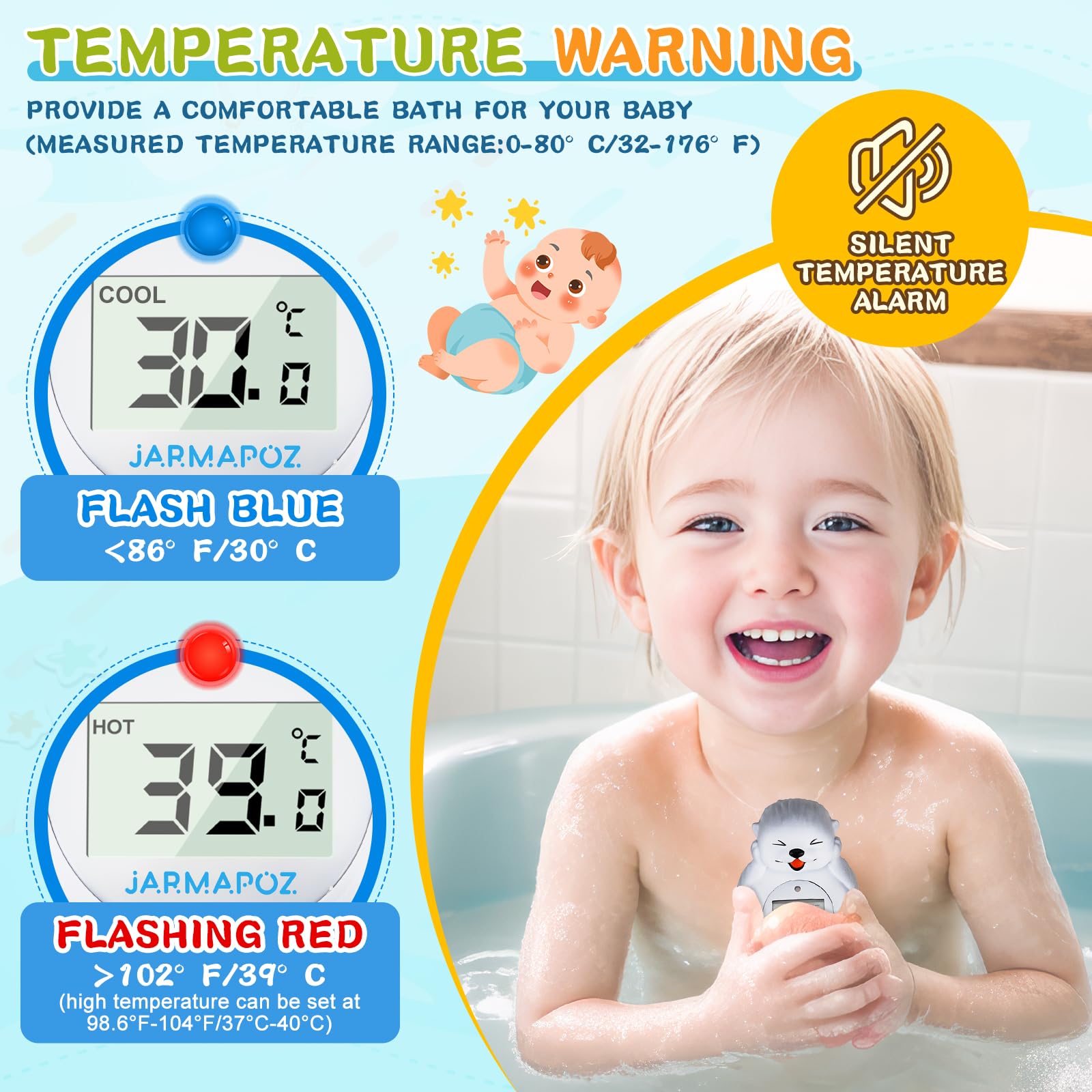 JARMAPOZ temperature alert lights show cool or hot water at a glance.