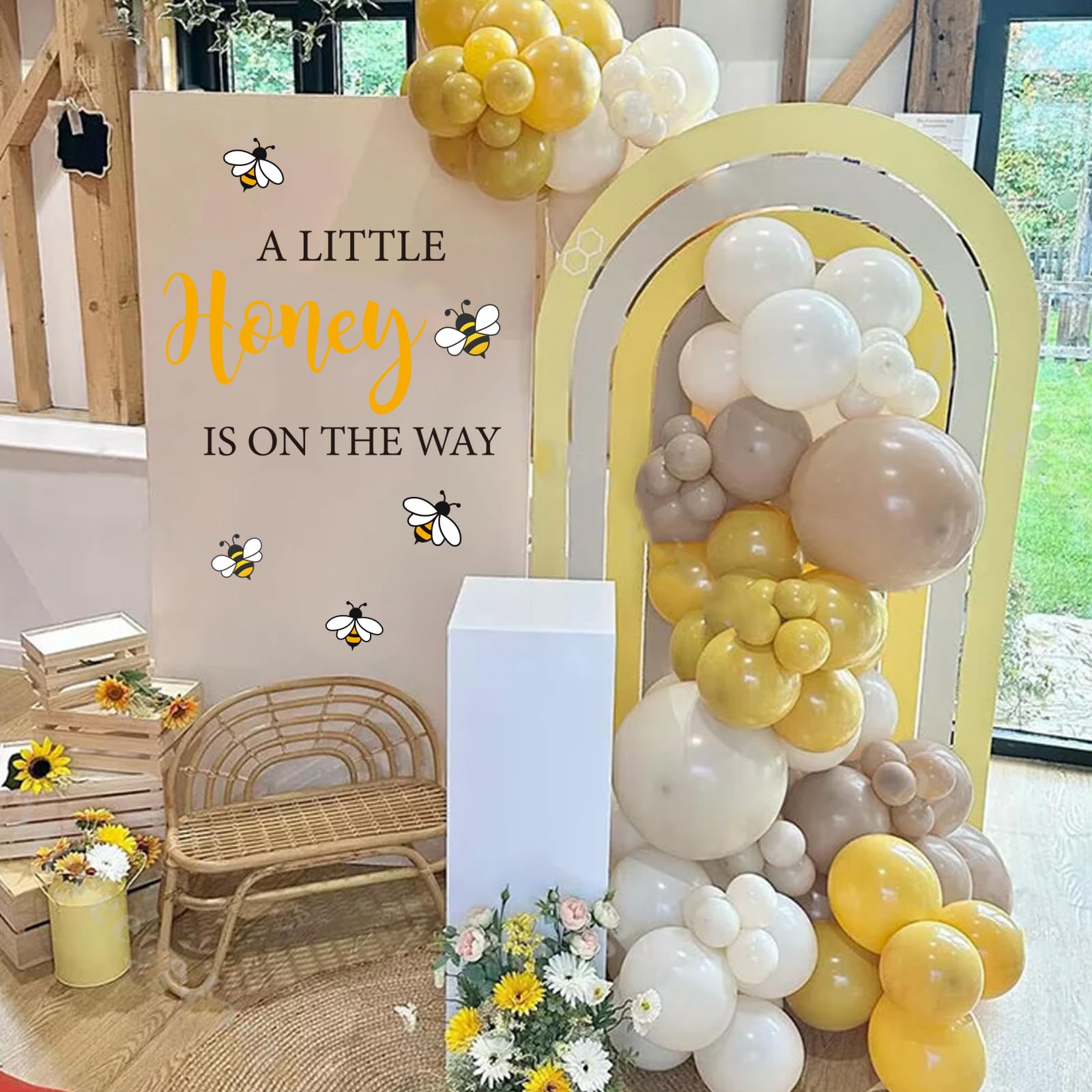JarThenaAMCS bee party decal creates reusable background for photoshoots and celebrations.