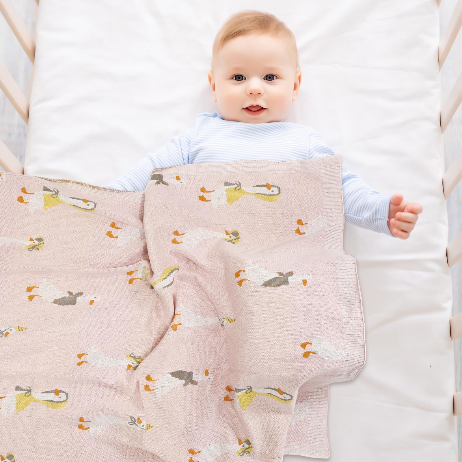 JarThenaAMCS pink goose-themed blanket perfect for crib, bassinet, or nursery decor.