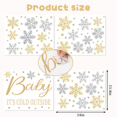 JarThenaAMCS snowflake gold-silver wall decal brings elegant shimmer to parties.