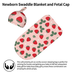 Jarverce Strawberry Swaddle Blanket worn by newborn demonstrates cozy wrap for calm sleep
