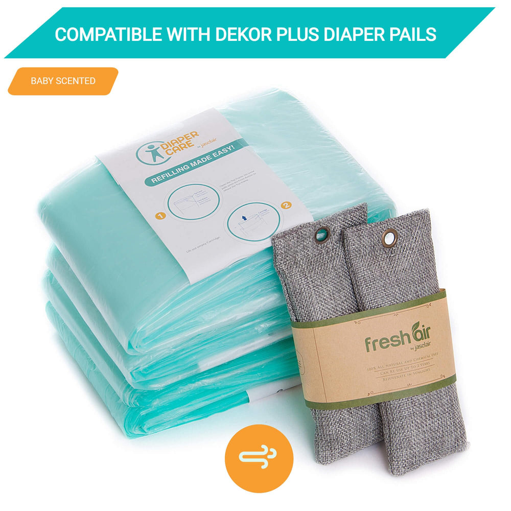 Jasclair Dekor Plus refill bags odor layers closeup highlights multi-layer odor-locking protection.