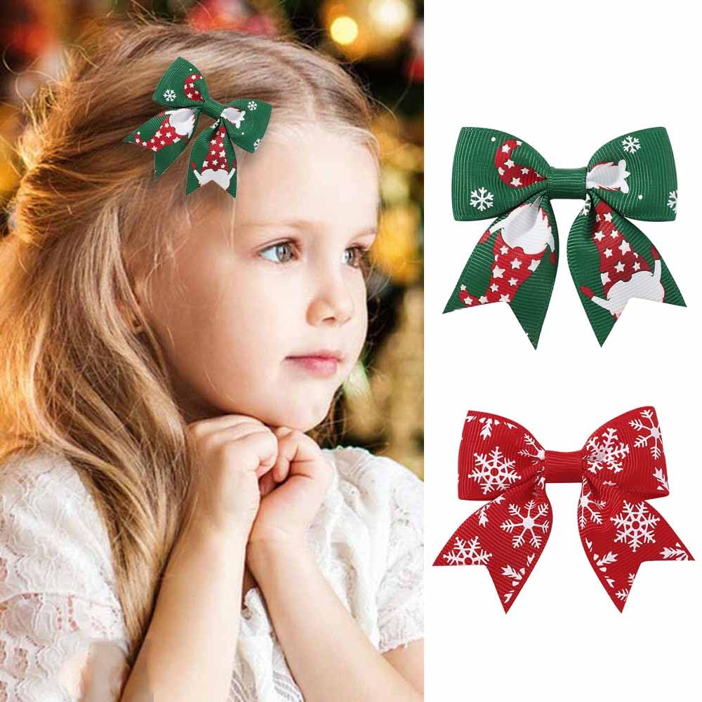 JATOMSSM Christmas hair bow clip—red and green—adds festive charm for toddlers.