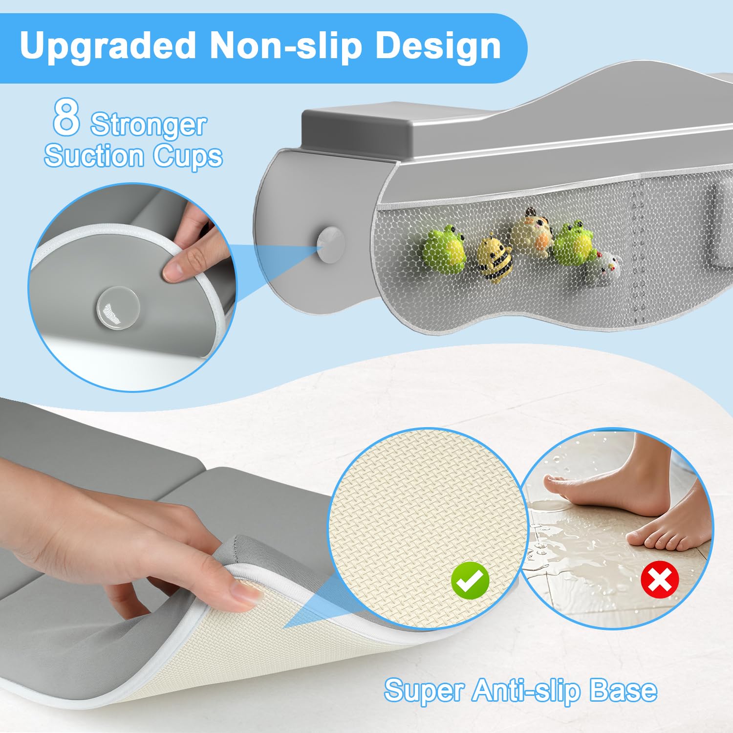 JAUPH eight-suction-cups pad demonstrates secure slip-free placement on tub or sink surfaces.