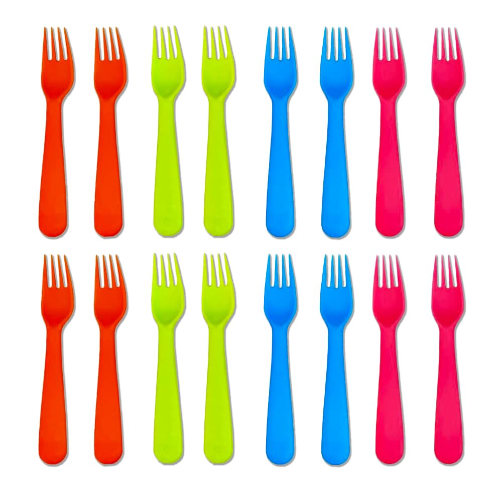 Jawbush 16pcs plastic kids forks lunchbox – safe, lightweight for easy packing.