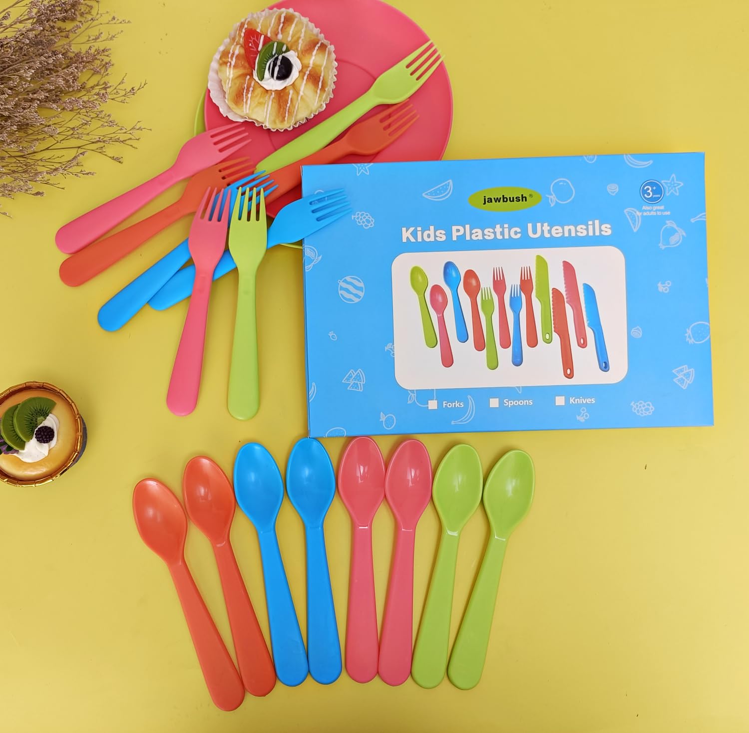 Jawbush kids spoons in green, perfect for toddler meals and easy handling.