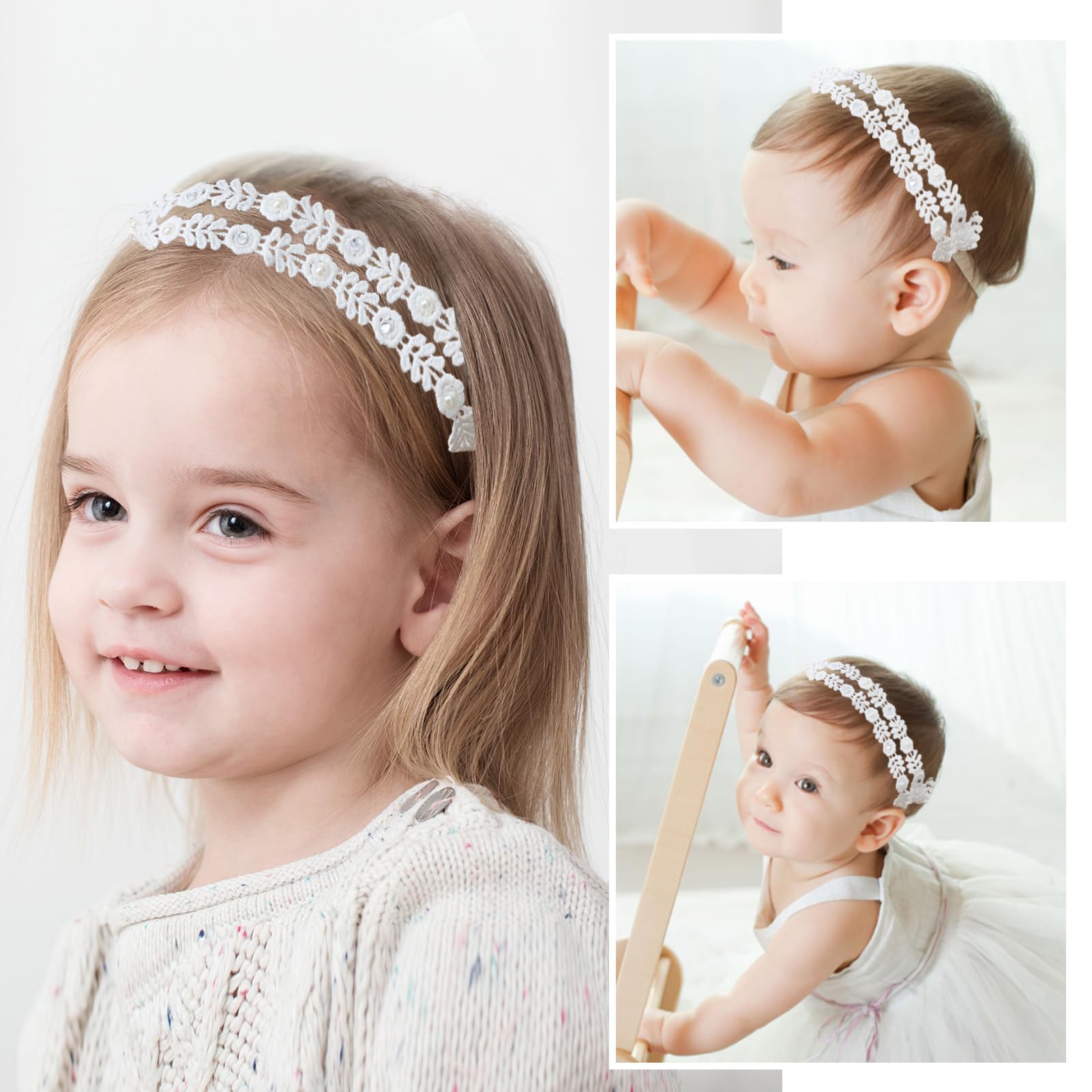 Jawfait christening headband styled for a baby christening or formal event.