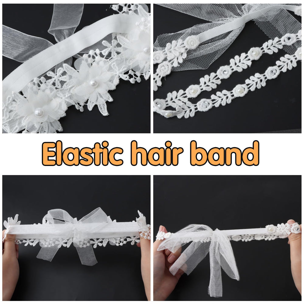Jawfait white flower headband detail with pearl accents for timeless elegance.