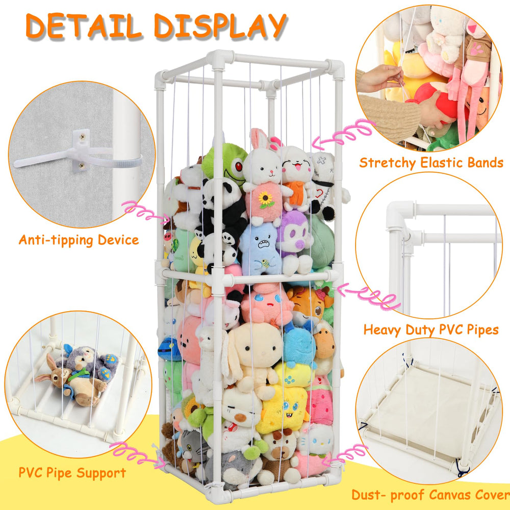 JAWNLITY plush toy organizer vertical zoo side view shows space-saving design.