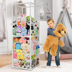 JAWNLITY stuffed-animal-zoo-holder four-sided design enables quick grab-and-go storage.