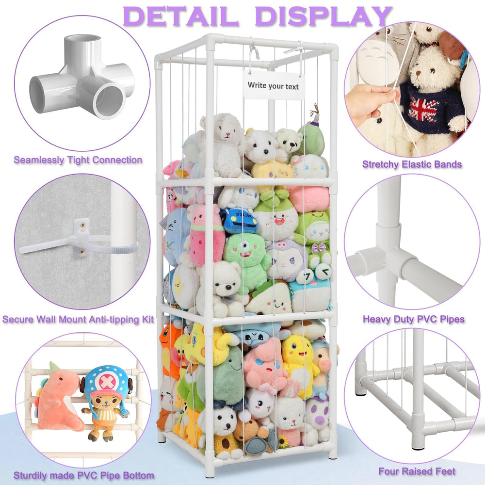 JAWNLITY Stuffed Animals Zoo Storage anti-tipping design adds stability during cleanup.