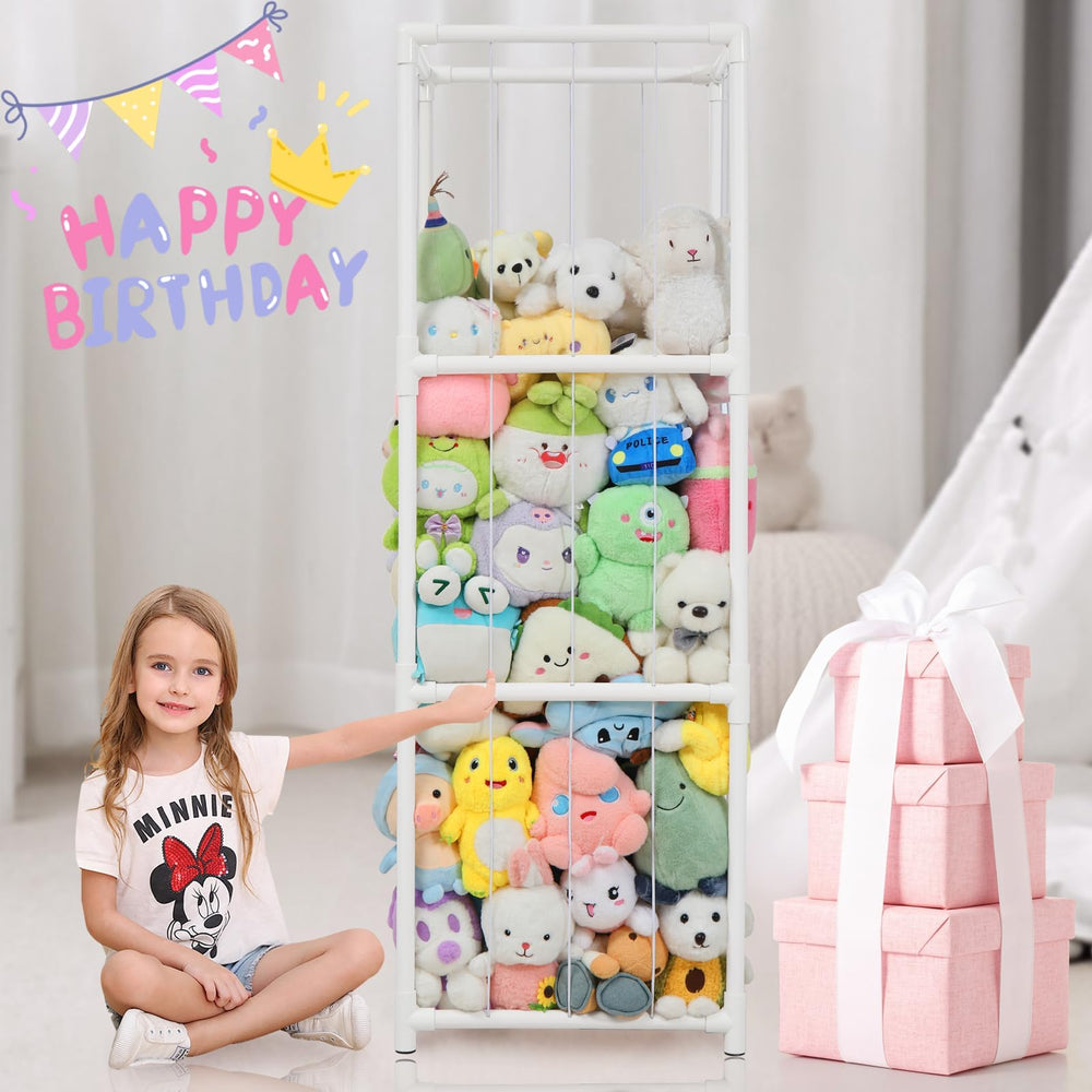 JAWNLITY Stuffed Animals Zoo Storage elastic bands secure plush toys for tidy play.