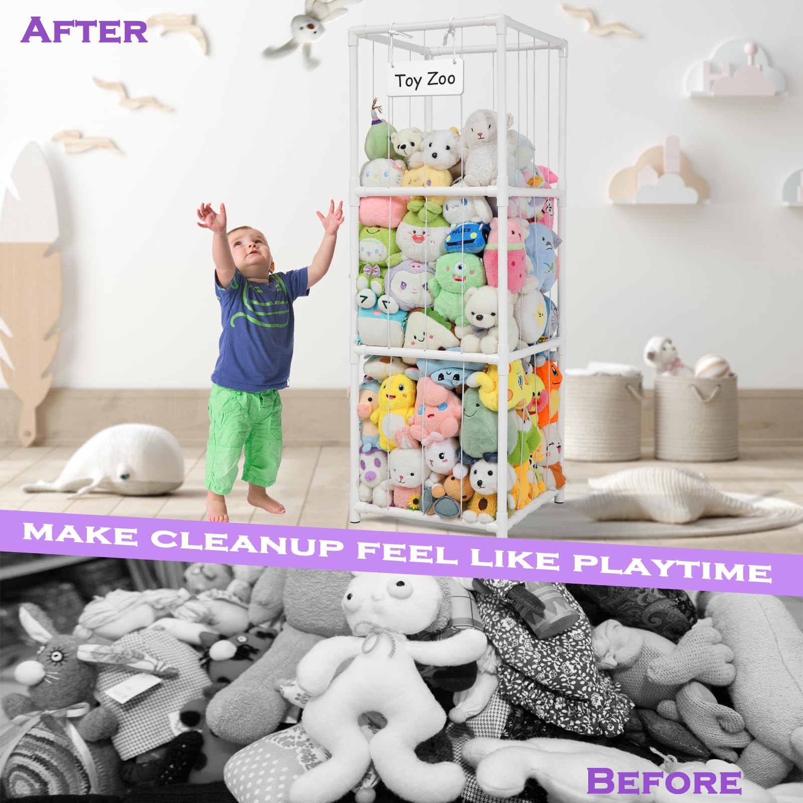 JAWNLITY Stuffed Animals Zoo Storage ideal gift for kids' rooms and imaginative play.