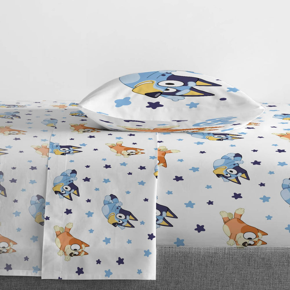 Jay Franco Bluey & Bingo sheet set closeup with soft brushed microfiber feel