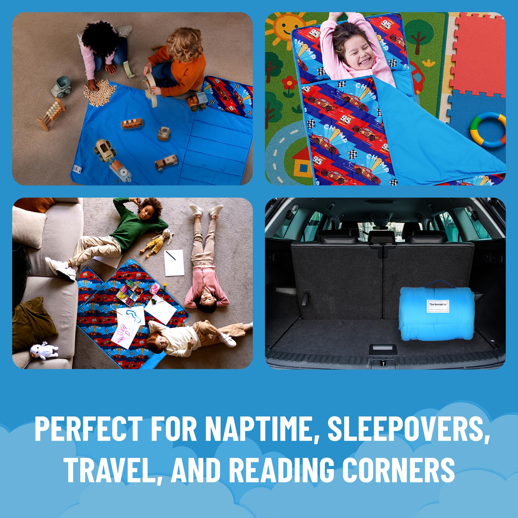 Jay Franco Cars Nap Mat built-in blanket detail for cozy floor naps