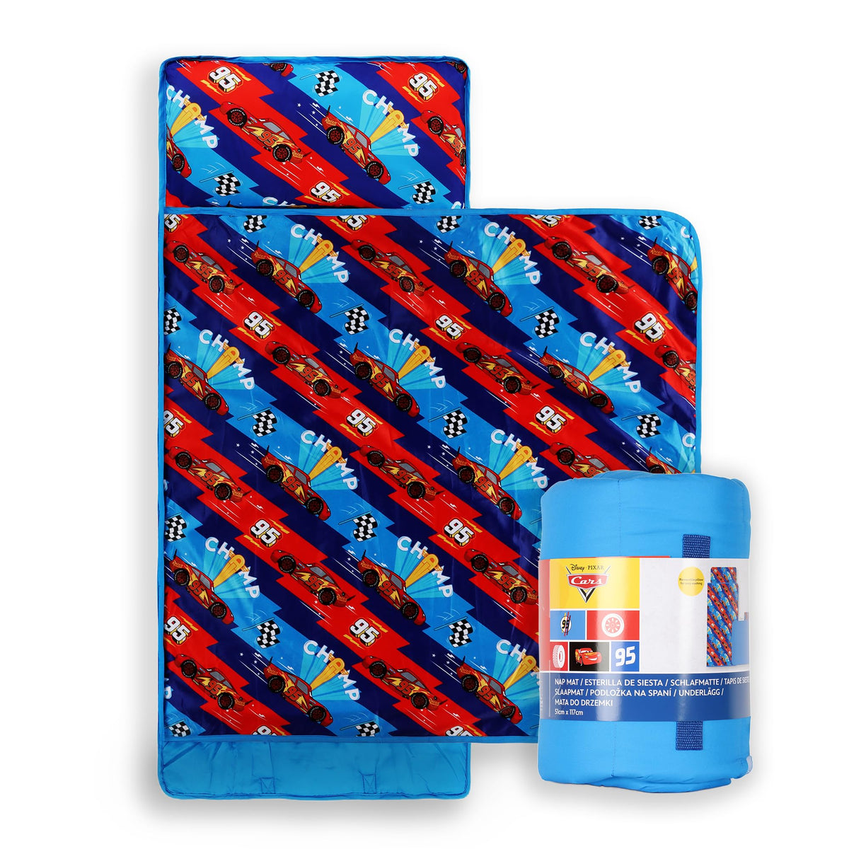 Jay Franco Cars Nap Mat front view, ideal for on-the-go daycare naps