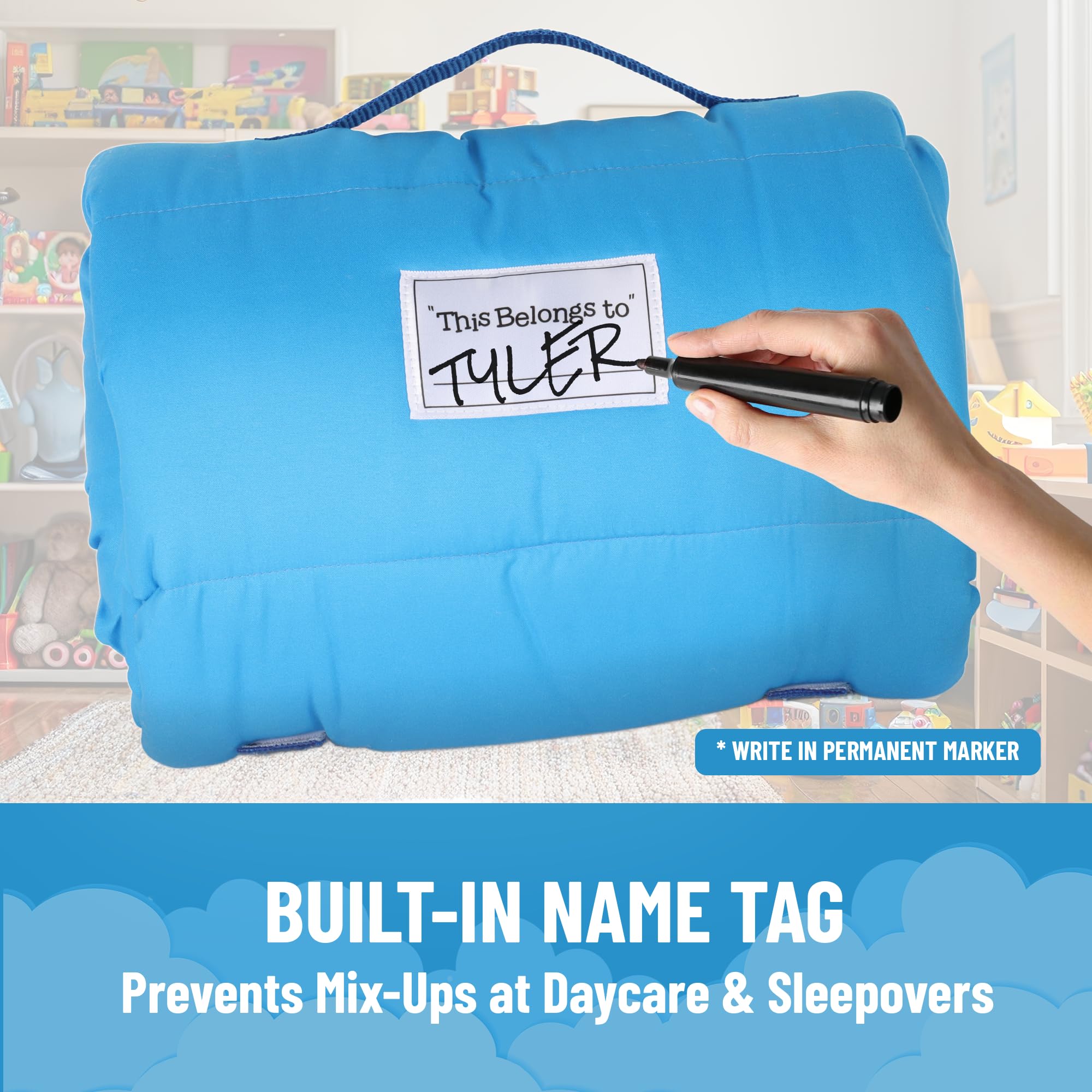 Jay Franco Cars Nap Mat Velcro closure for secure, easy access without snagging