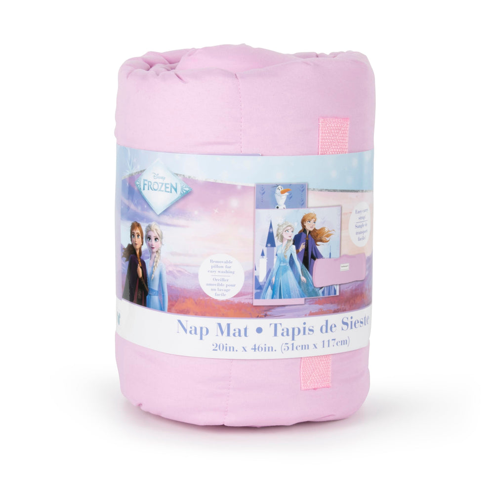 Jay Franco Frozen nap mat in-use demonstrates compact all-in-one design.