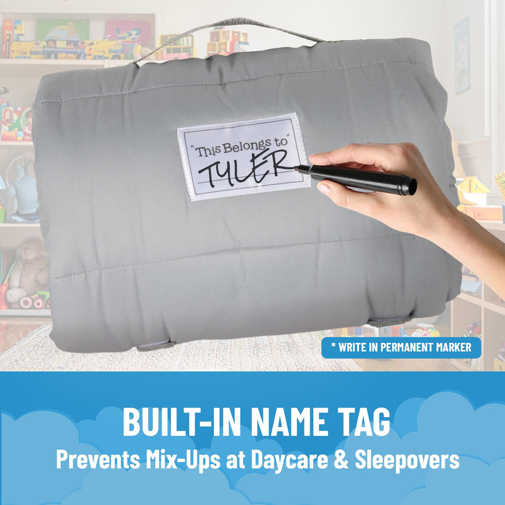 Jay Franco Monster Jam nap mat carry handle displayed for easy transport.