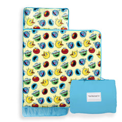 Jay Franco Sesame Street nap mat with embedded pillow offers portable comfort during naps.
