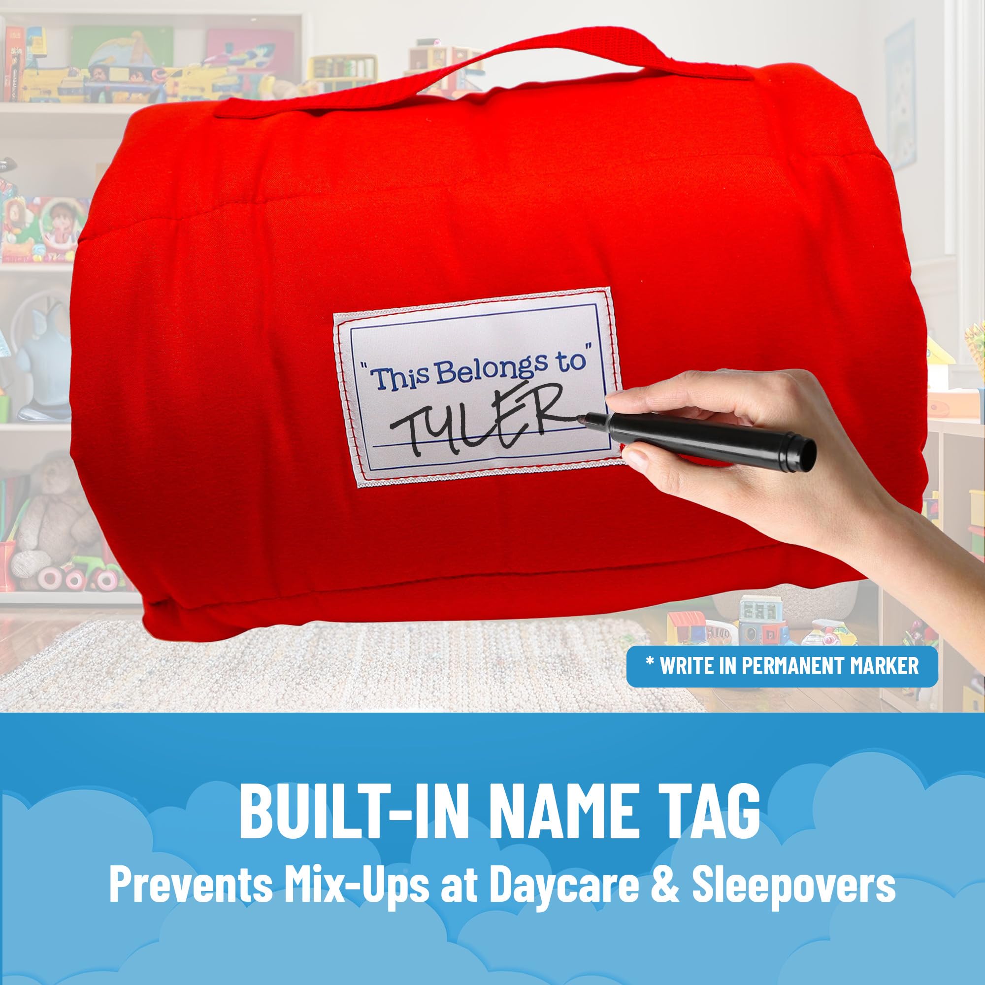 Jay Franco Spiderman nap mat carry handle for easy transport