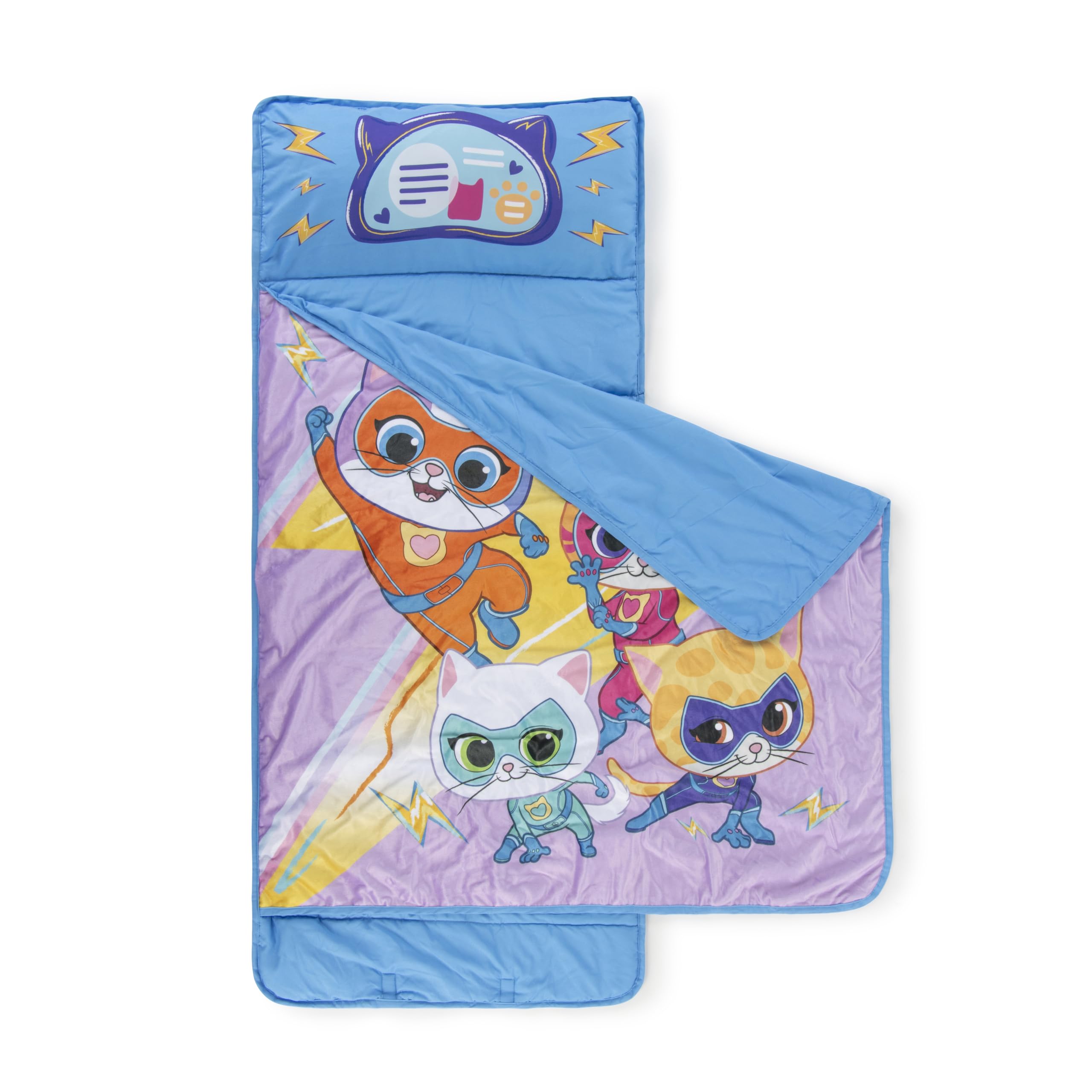 Jay Franco Super Kitties nap mat blanket detail highlights cozy layers for rest.